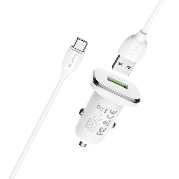 Automobilinis įkroviklis Borofone BZ12A Quick Charge 3.0 + Type-C baltas - Image 3