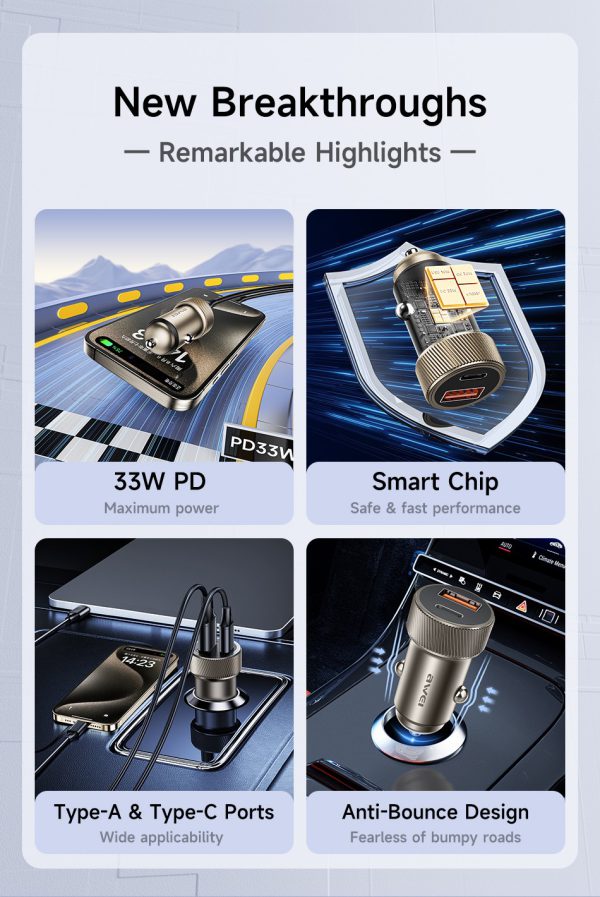 Automobilinis įkroviklis Awei C-857 33W USB-C/USB-A juodas - Image 3