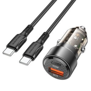 Automobilinis įkroviklis Borofone BZ20 PD20W+QC3.0 38W + Type-C juodas